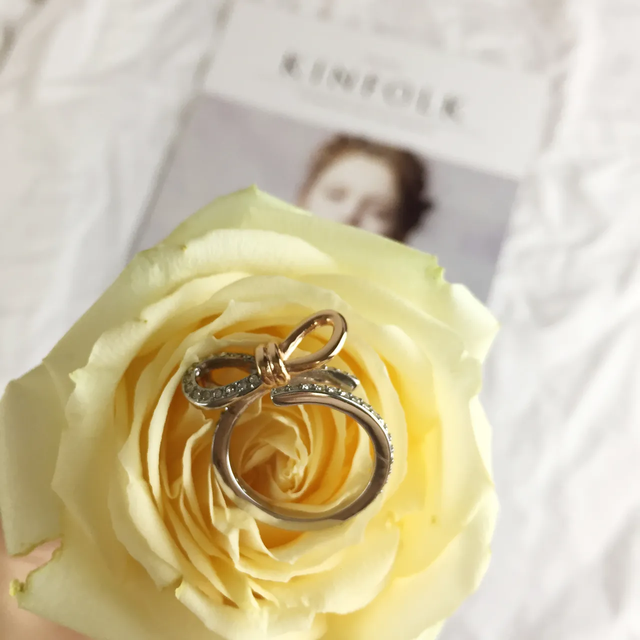 Bow-Shaped Pavé Two-Tone Open Ring 4