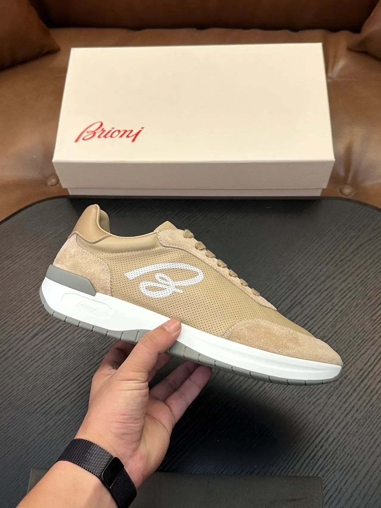 Brioni Beige Perforated Suede Lifestyle Sneaker 2
