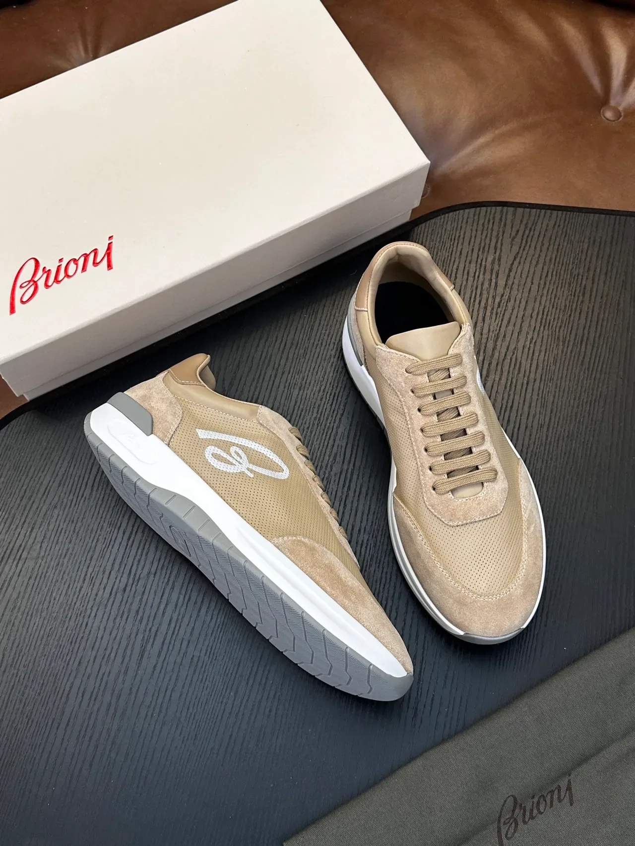 Brioni Beige Perforated Suede Lifestyle Sneaker 4