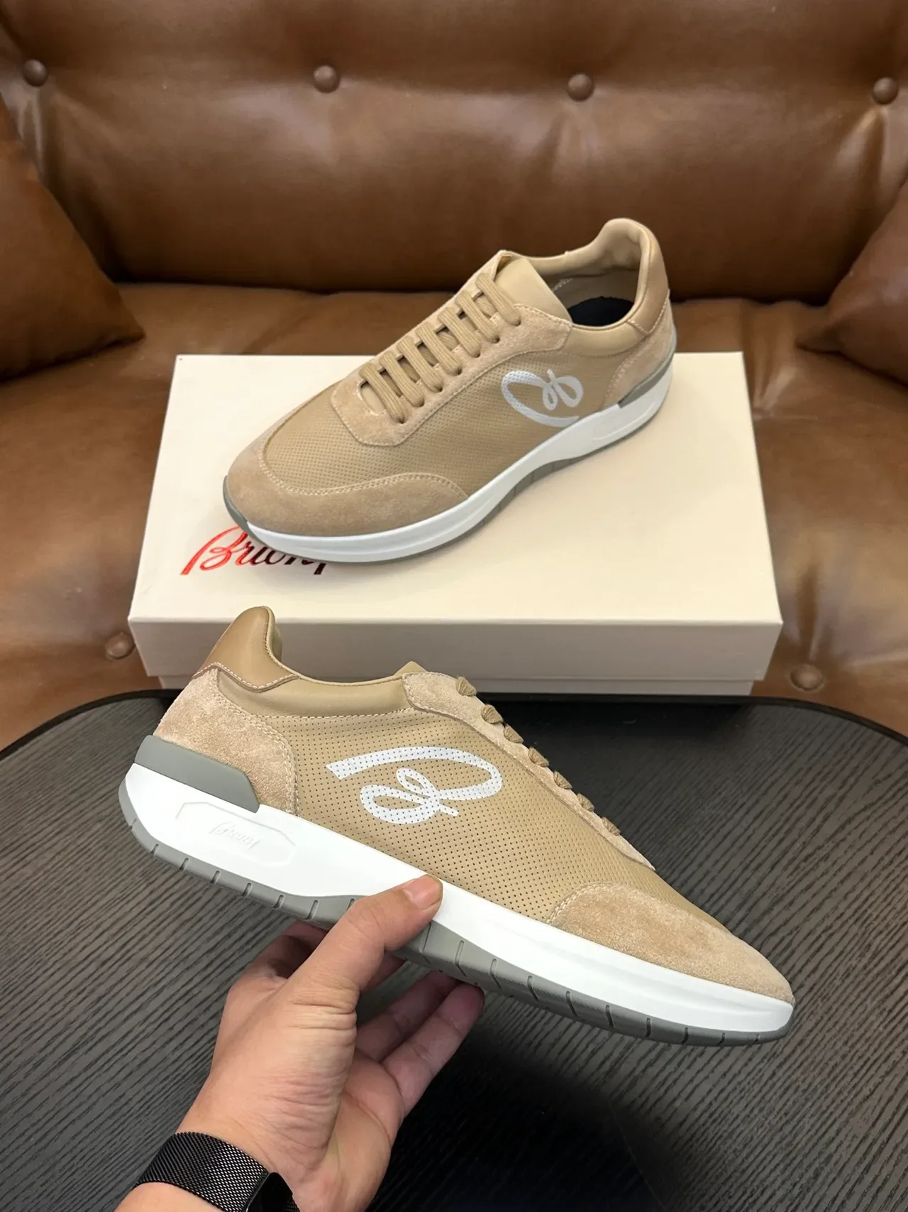 Brioni Beige Perforated Suede Lifestyle Sneaker 5