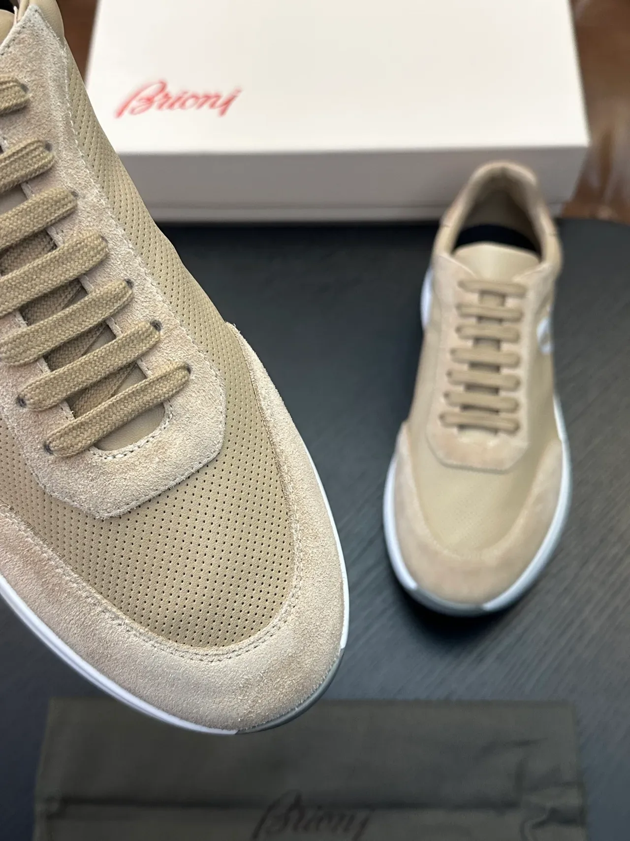 Brioni Beige Perforated Suede Lifestyle Sneaker 6