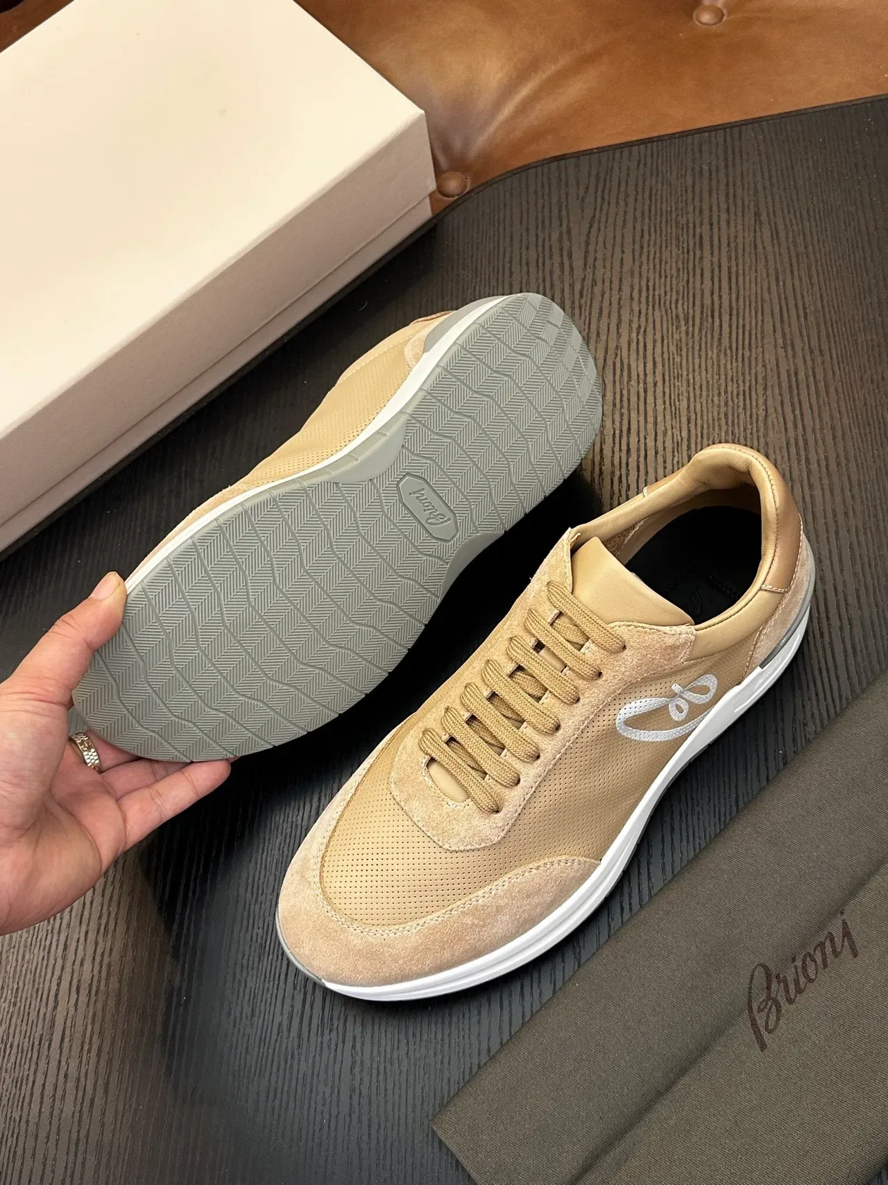 Brioni Beige Perforated Suede Lifestyle Sneaker 9