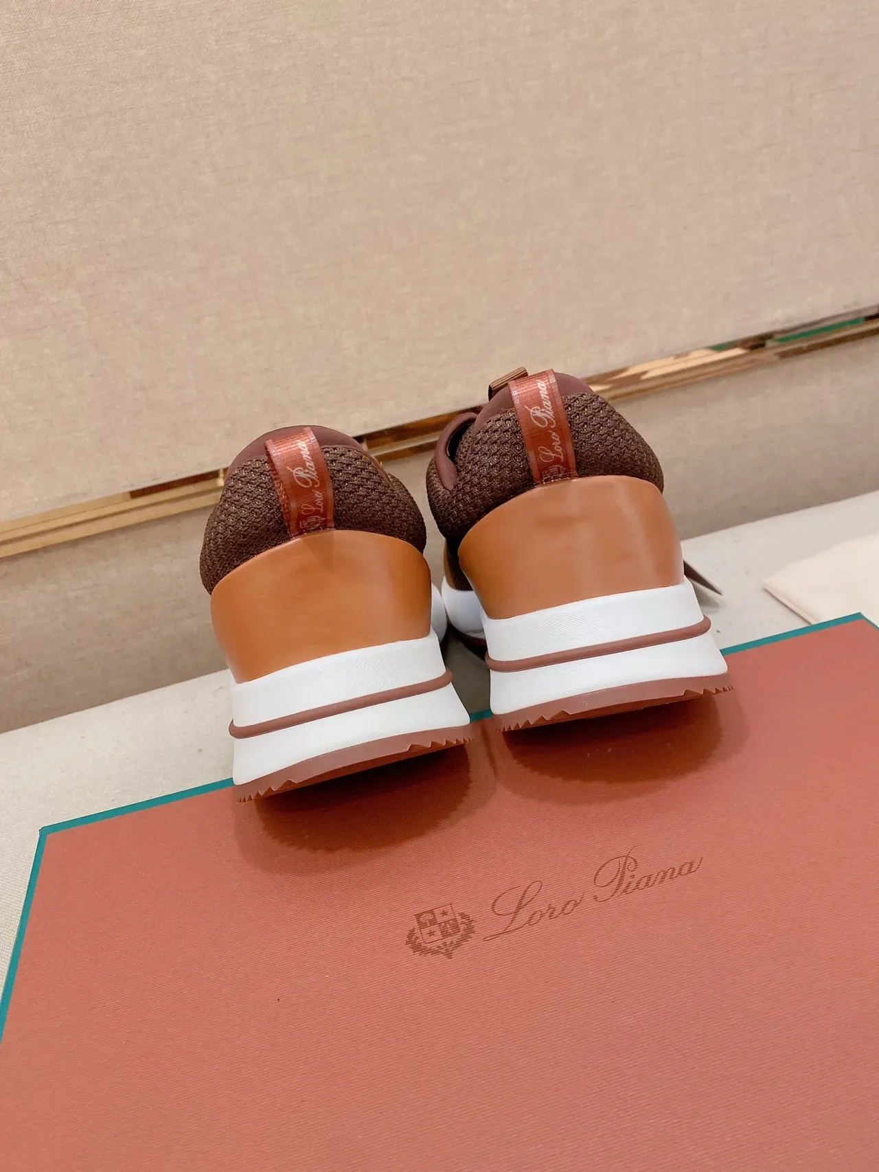 Brown and Tan Knit Color-Block Low-Top Lifestyle Sneaker 3
