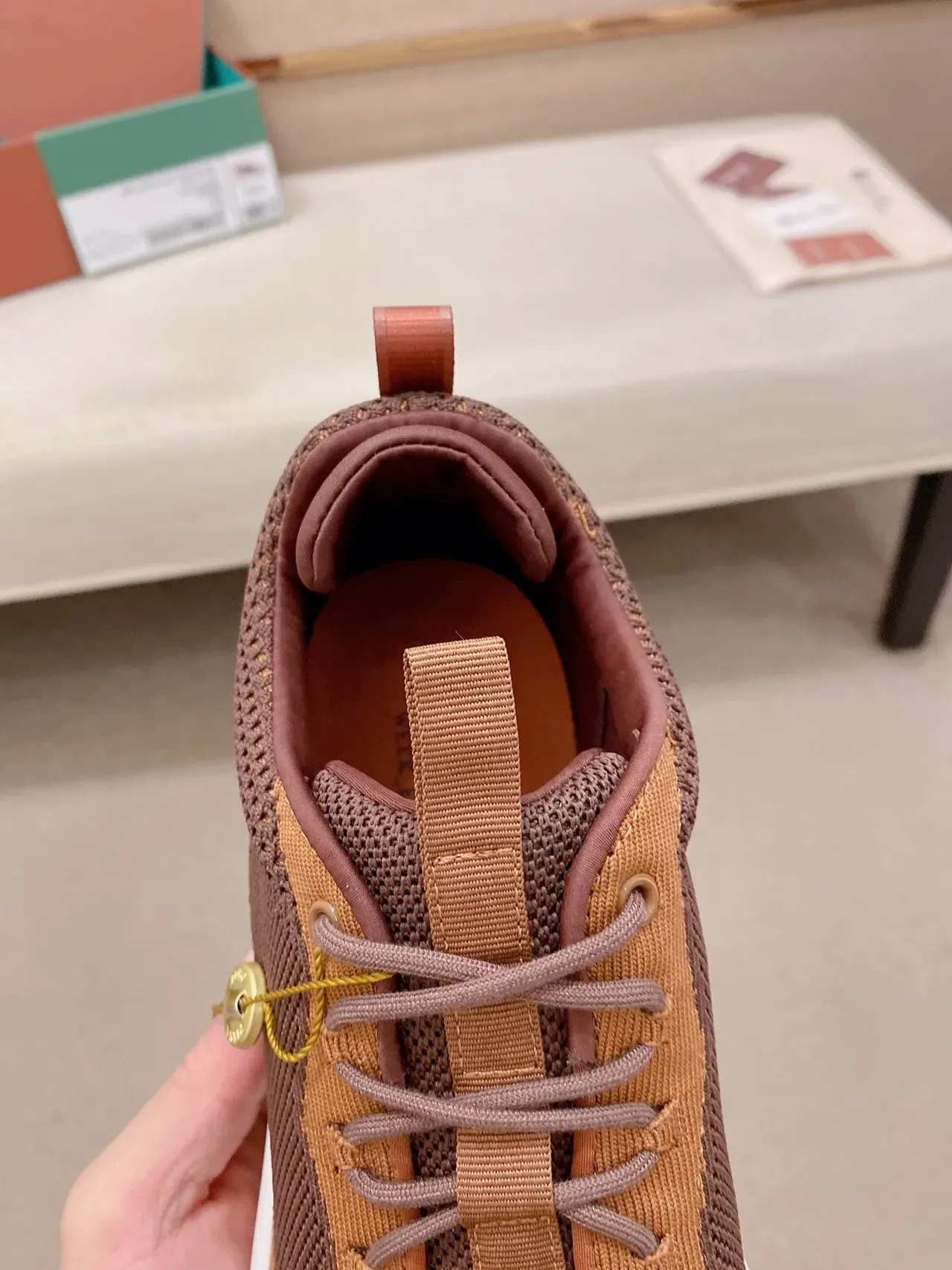Brown and Tan Knit Color-Block Low-Top Lifestyle Sneaker 4