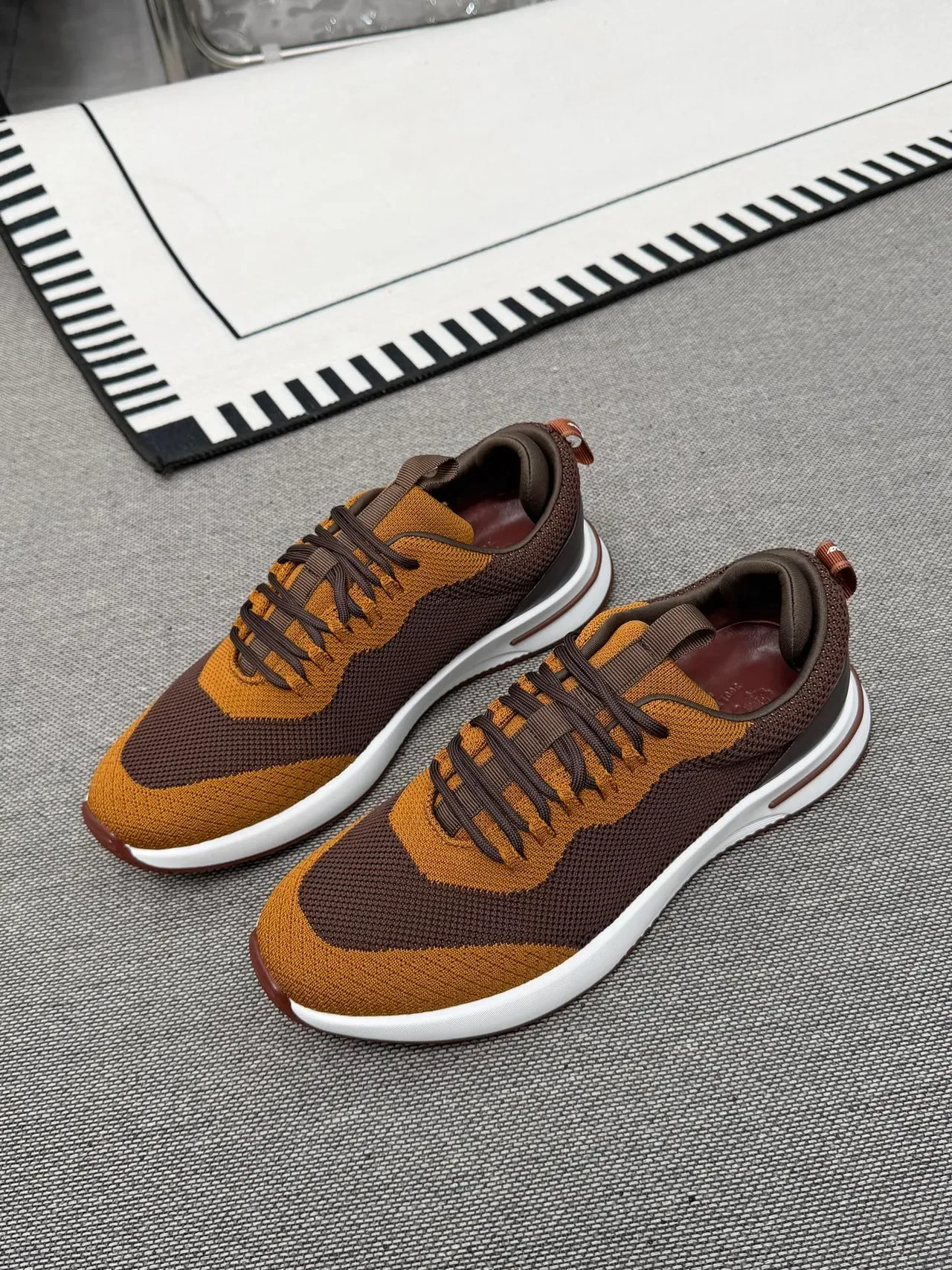 Brown and Tan Knit Color-Blocked Lifestyle Sneakers 2