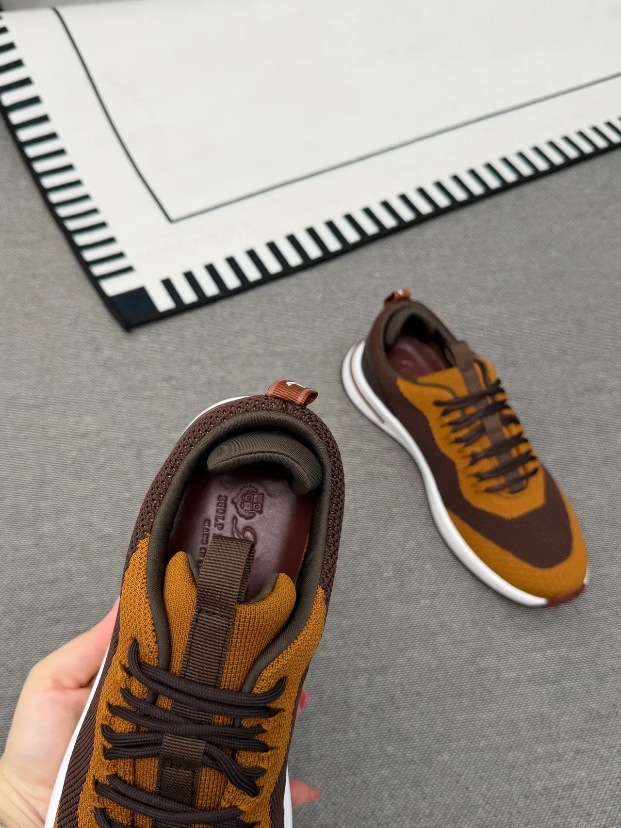 Brown and Tan Knit Color-Blocked Lifestyle Sneakers 3