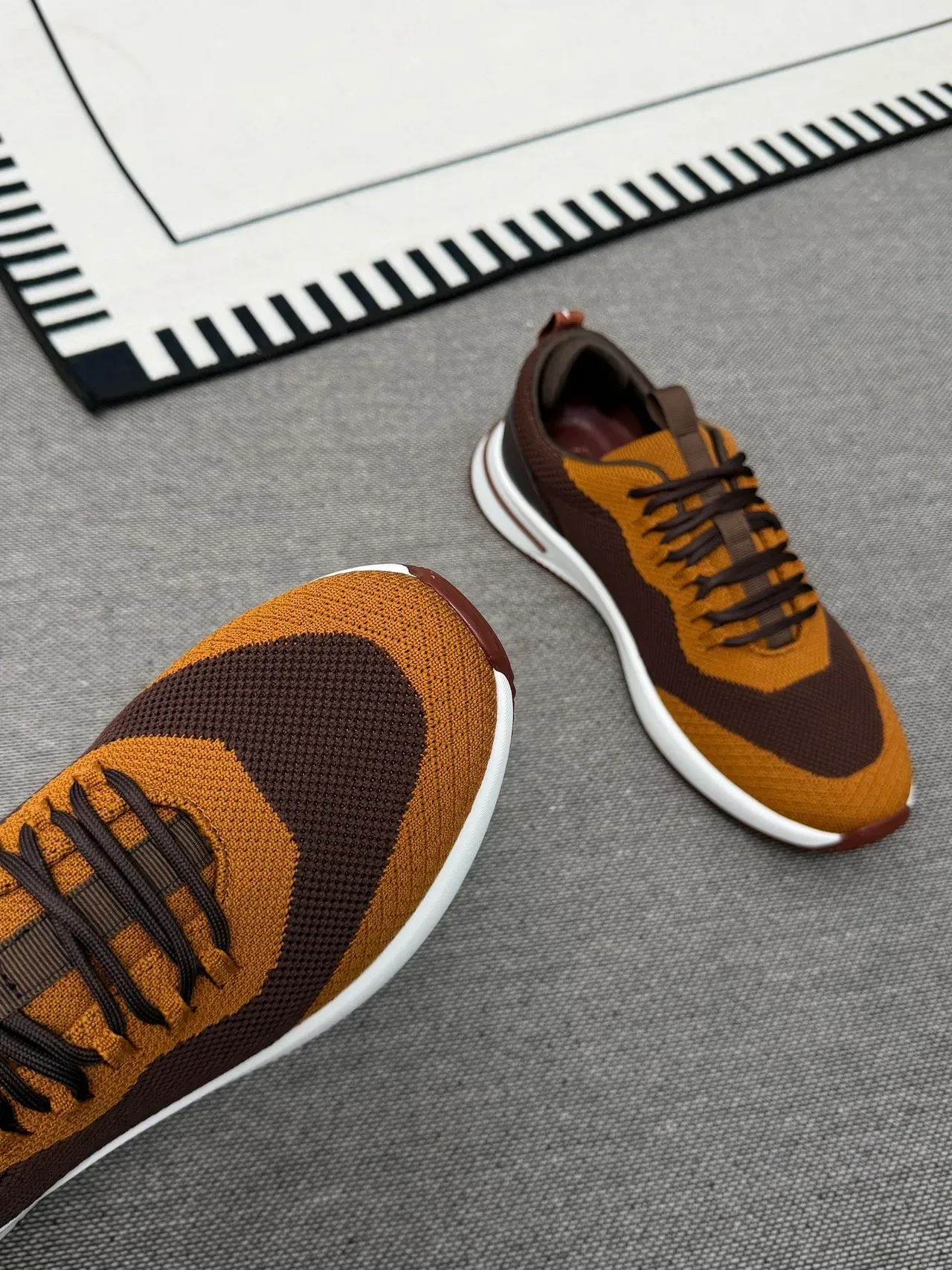 Brown and Tan Knit Color-Blocked Lifestyle Sneakers 4