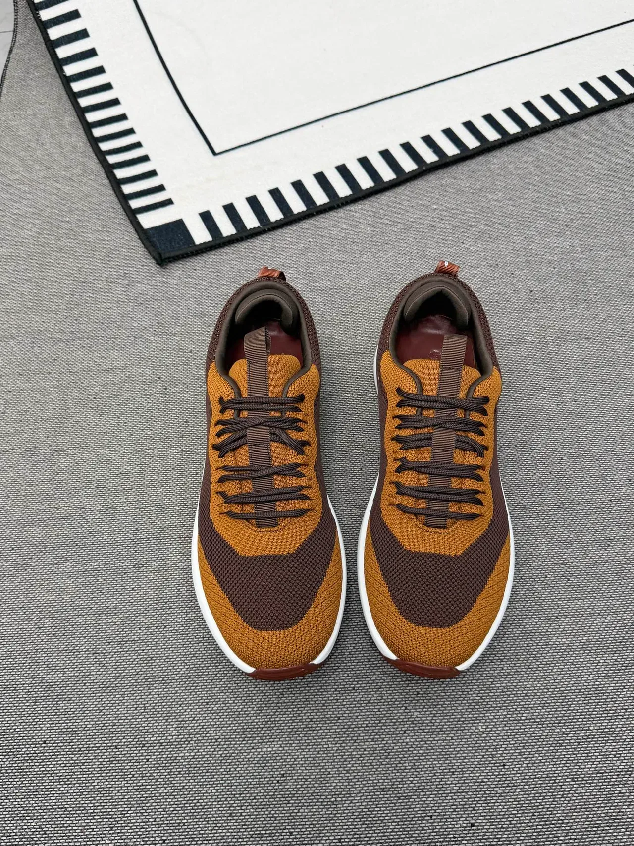 Brown and Tan Knit Color-Blocked Lifestyle Sneakers 5