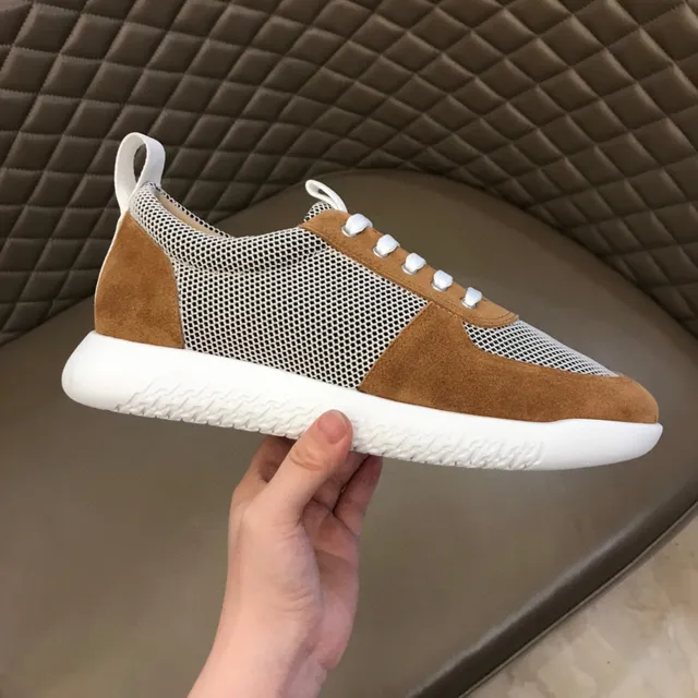 Brown and White Mesh-Suede Panel Low-Top Lace-Up Sneaker 5