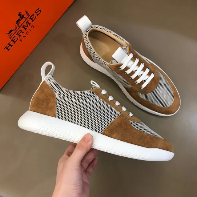 Brown and White Mesh-Suede Panel Low-Top Lace-Up Sneaker 7