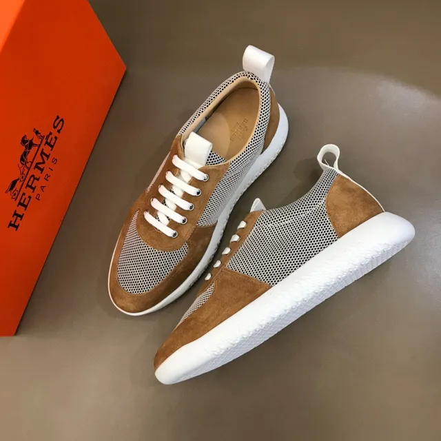 Brown and White Mesh-Suede Panel Low-Top Lace-Up Sneaker 8
