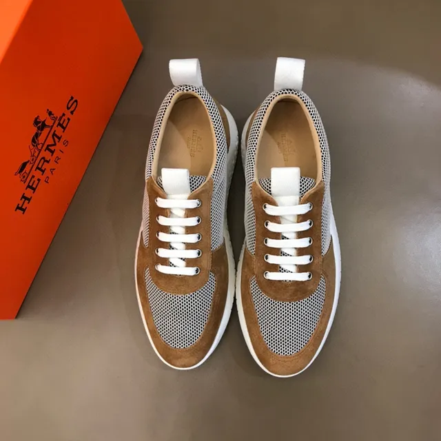 Brown and White Mesh-Suede Panel Low-Top Lace-Up Sneaker 9