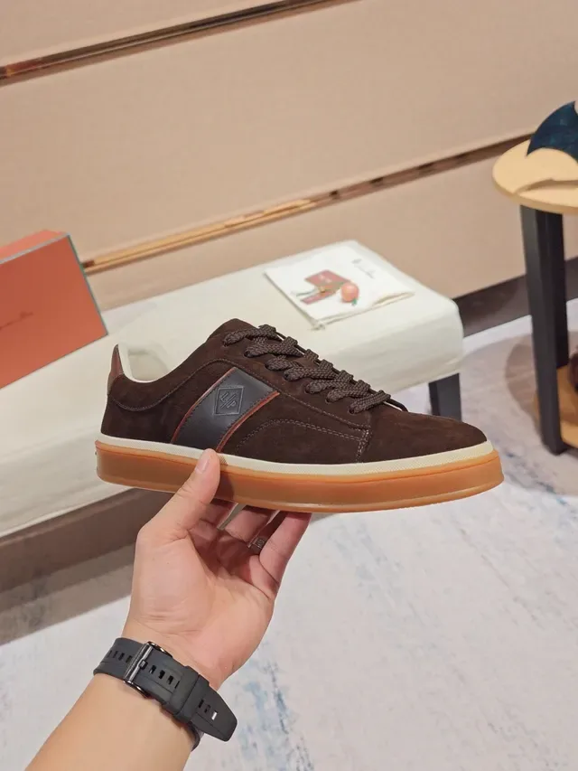 Brown Beige Suede Upper Contrast Side Panel Sneakers 4