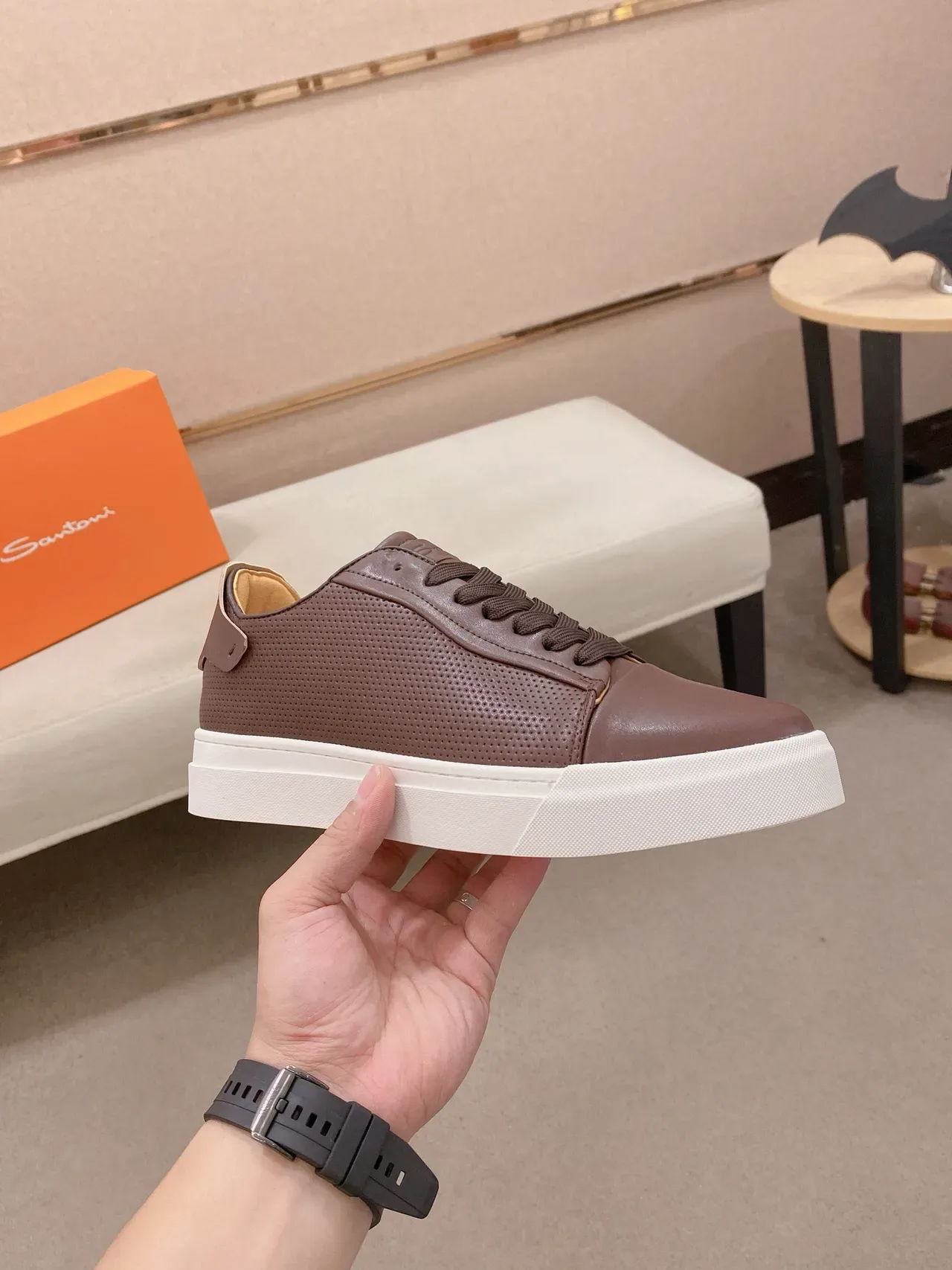 Brown Perforated Upper Platform Sneaker 5