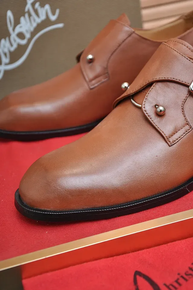 Brown Red Single Strap Buckle Closure Monk Shoes 2