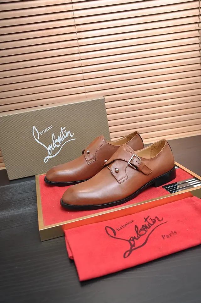 Brown Red Single Strap Buckle Closure Monk Shoes 4