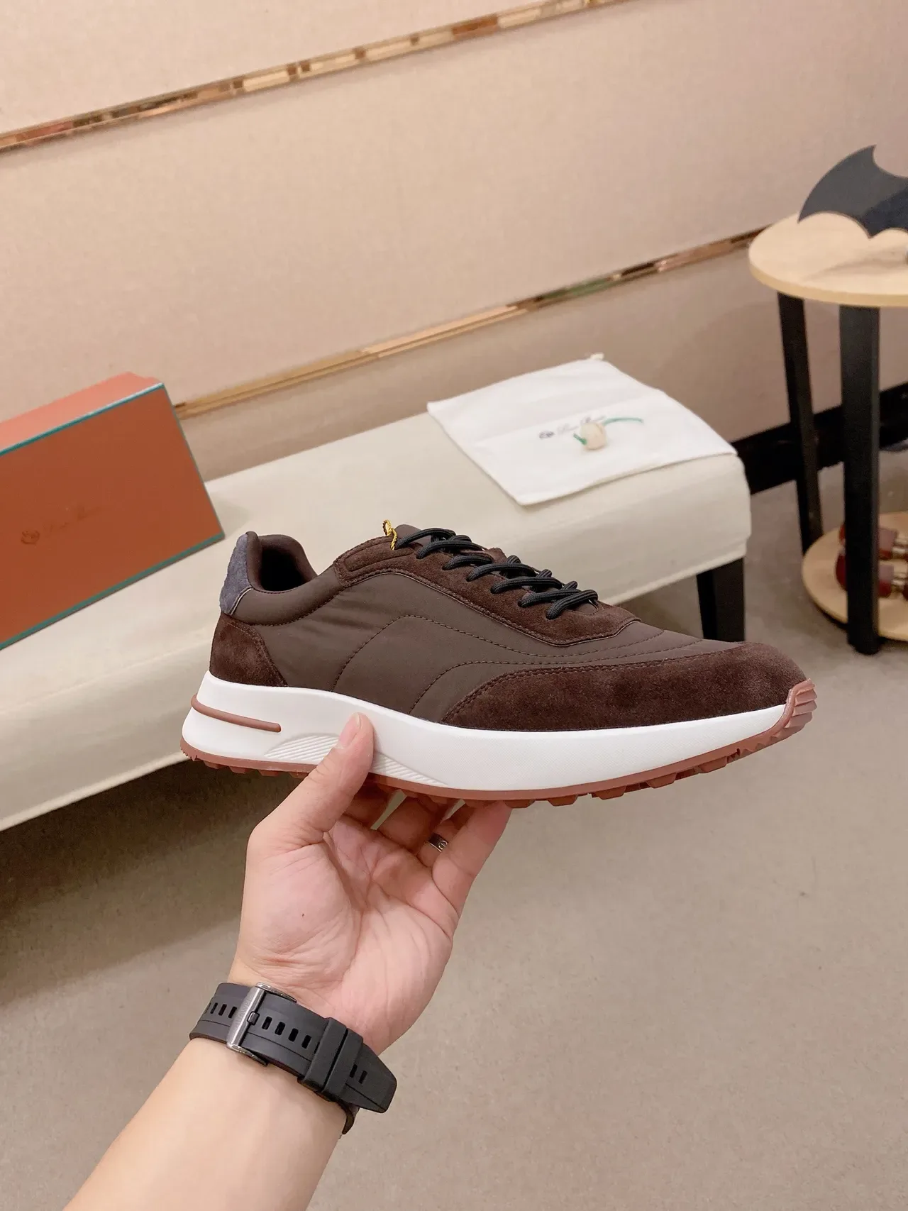 Brown Suede and Nylon Low-Top Lifestyle Sneaker 5
