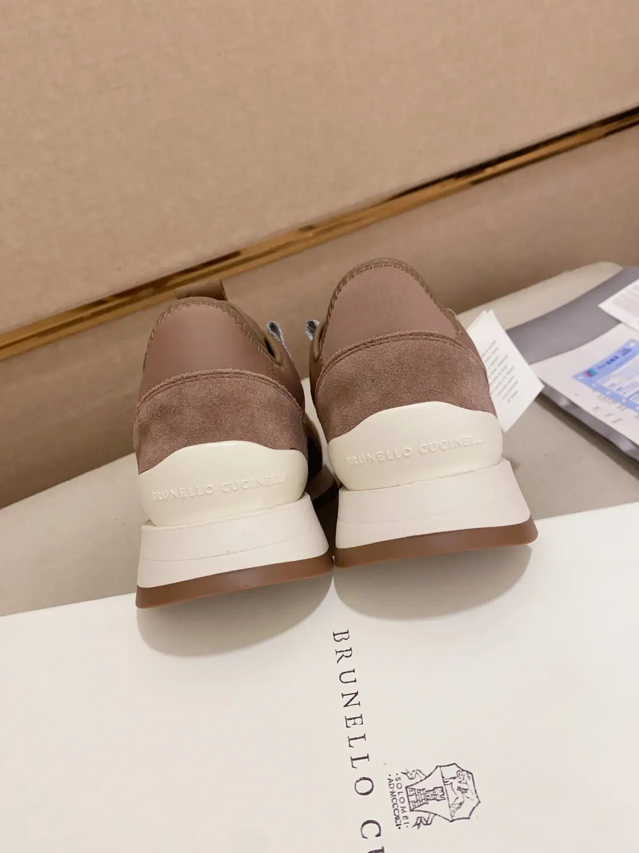 Brown White Layered Suede And Leather Upper Laces Sneakers 3