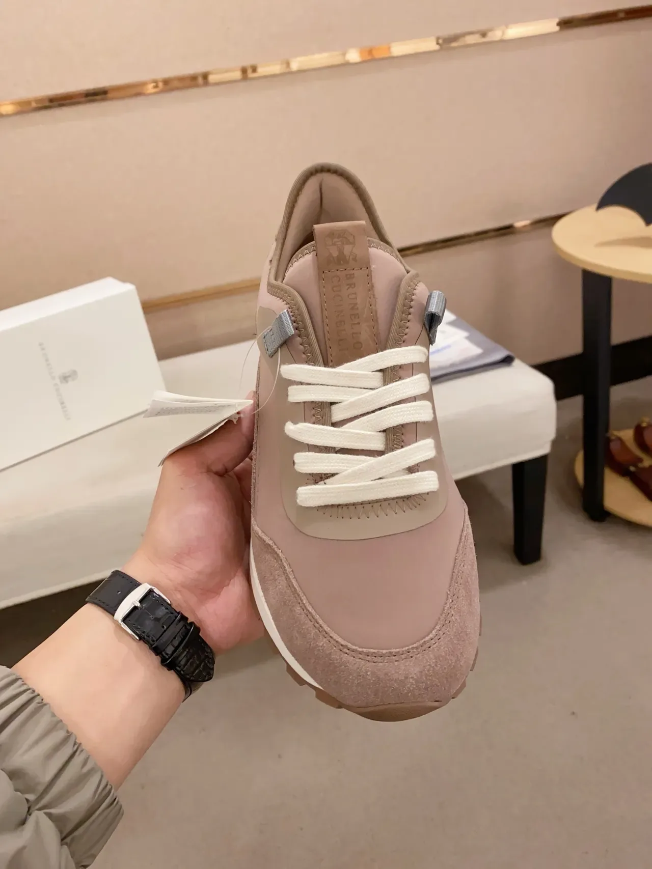 Brown White Layered Suede And Leather Upper Laces Sneakers 5