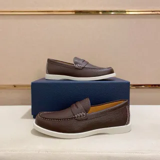 Mocassin Penny Strap Marron et Blanc en Cuir Pebbled