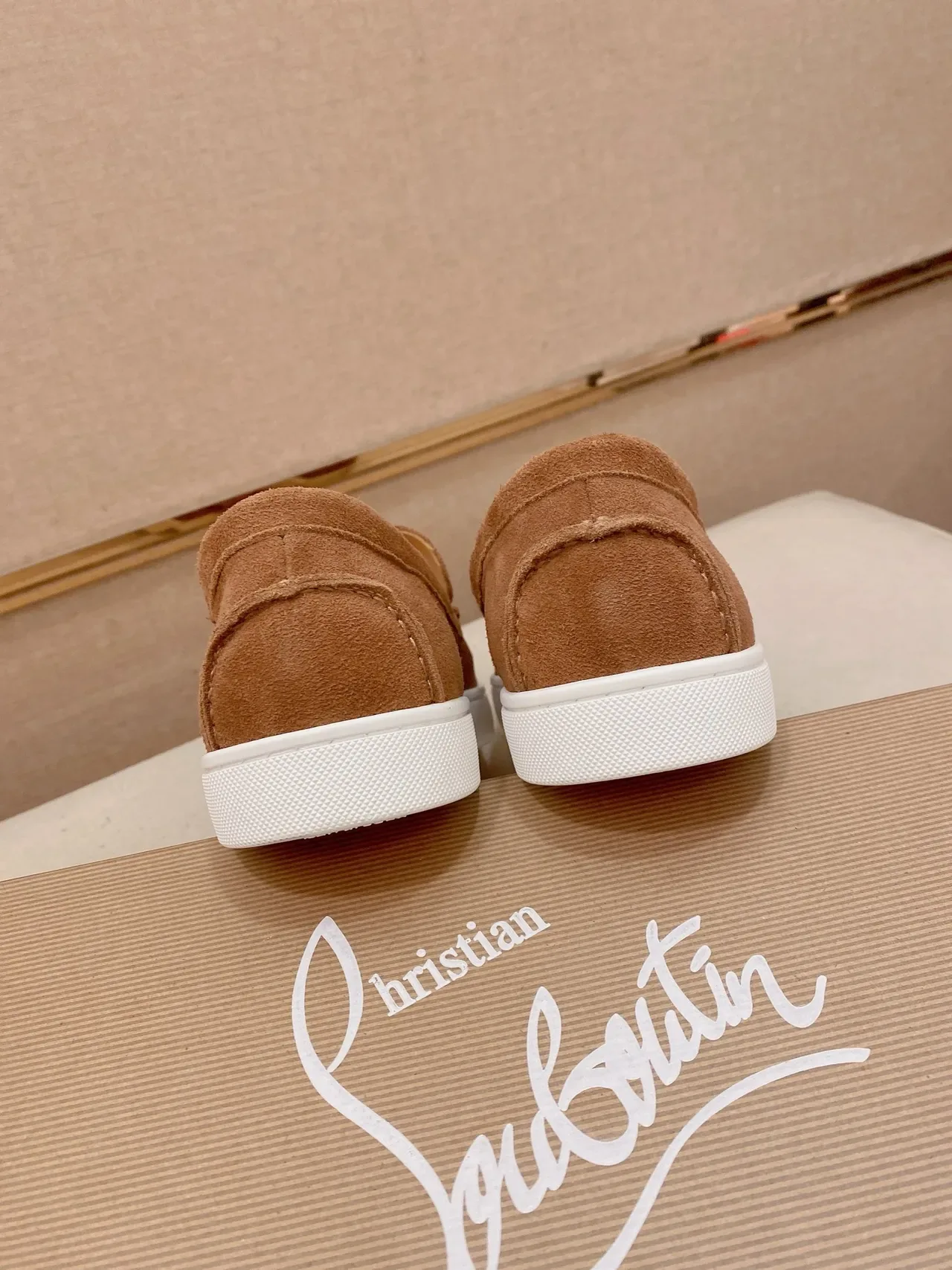 Brown White Suede Upper Rubber Sole Loafer 3