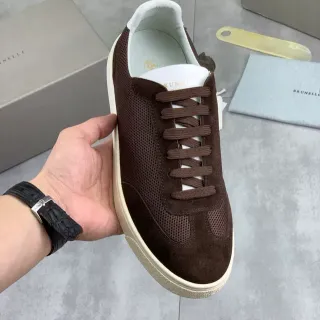 Brunello Cucinelli Zapatilla Lifestyle de Ante Marrón con Malla