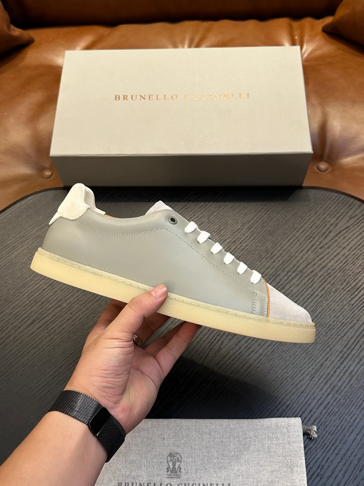 Brunello Cucinelli Gray Suede and Leather Low-Top Casual Shoe 2
