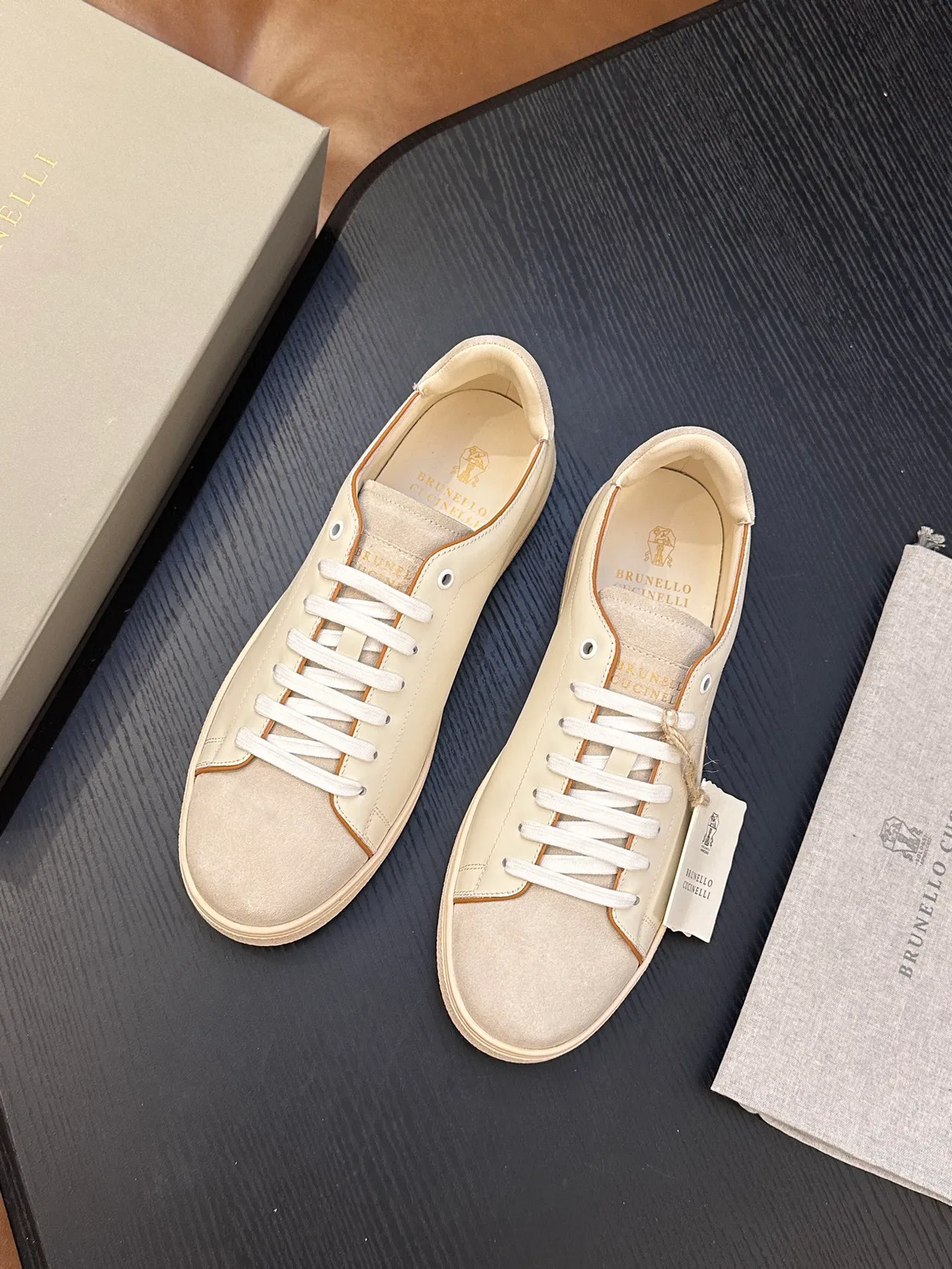 Brunello Cucinelli Off-White Leather-Suede Low-Top Casual Shoes 3