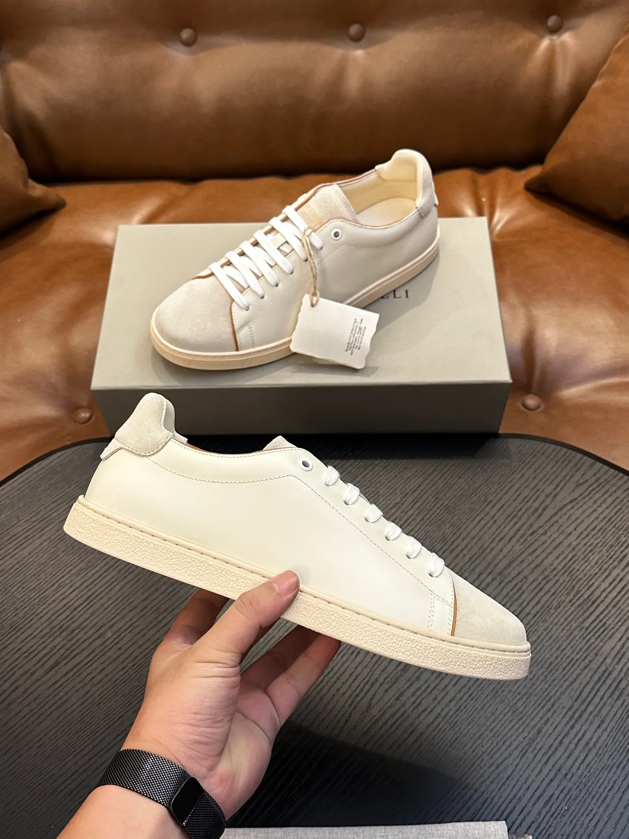 Brunello Cucinelli Off-White Leather-Suede Low-Top Casual Shoes 5