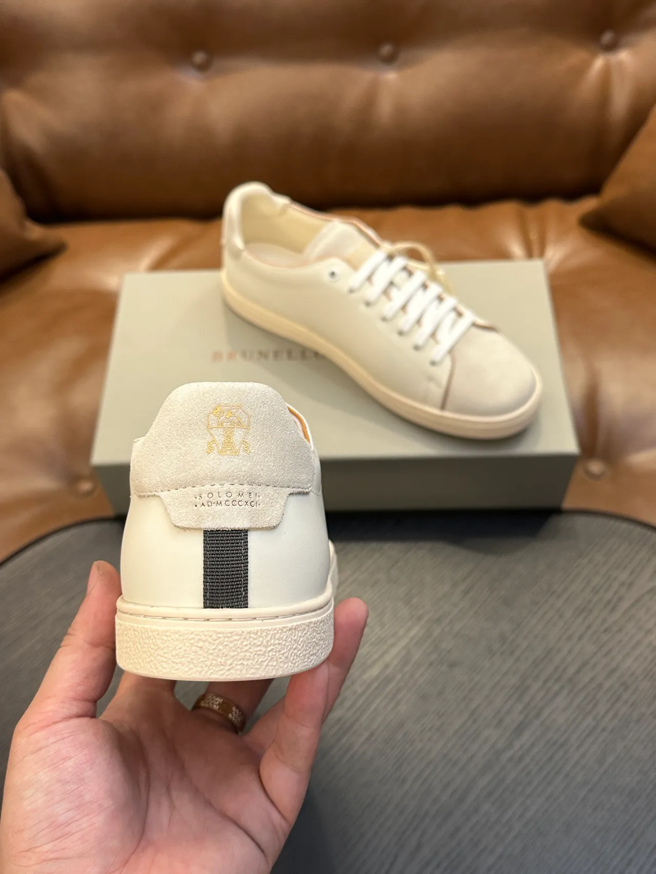 Brunello Cucinelli Off-White Leather-Suede Low-Top Casual Shoes 8