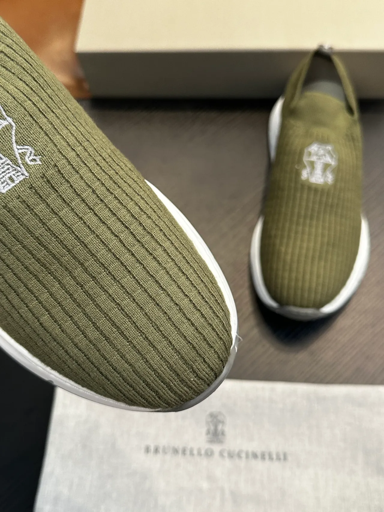 Brunello Cucinelli Olive Green Knit Slip-On Casual Shoe 6