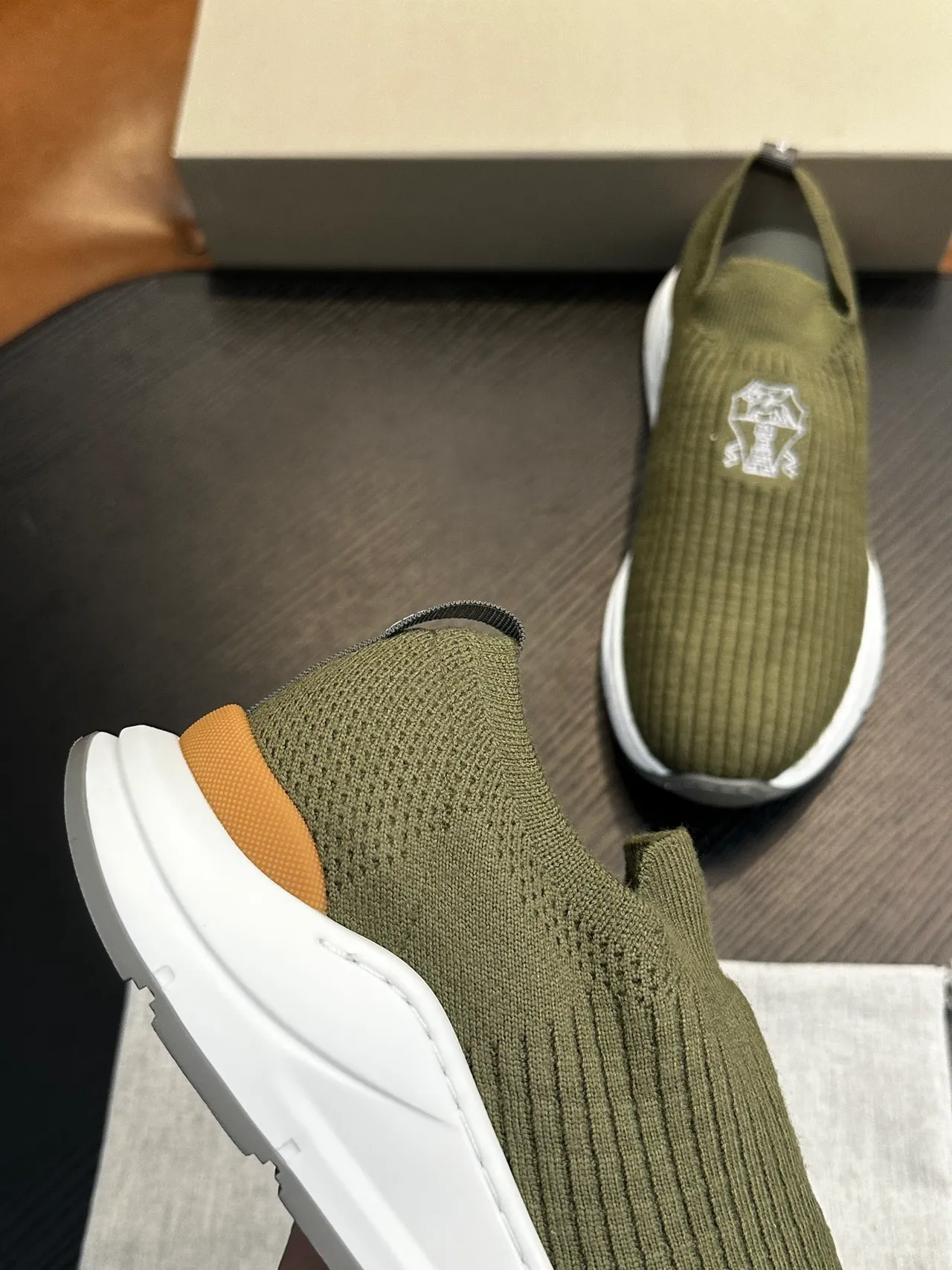 Brunello Cucinelli Olive Green Knit Slip-On Casual Shoe 7