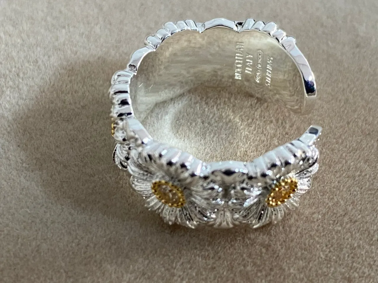 Buccellati Silver Gold Floral Motif Three-Dimensional Daisies Ring 9