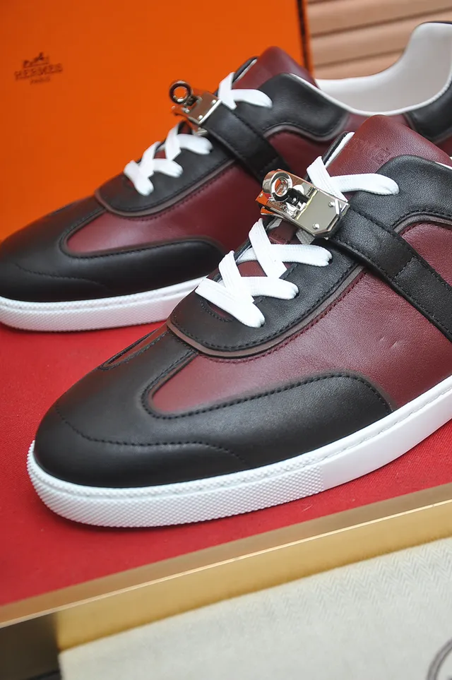 Burgundy and Black Leather Low-Top Lace-Up Sneaker 2