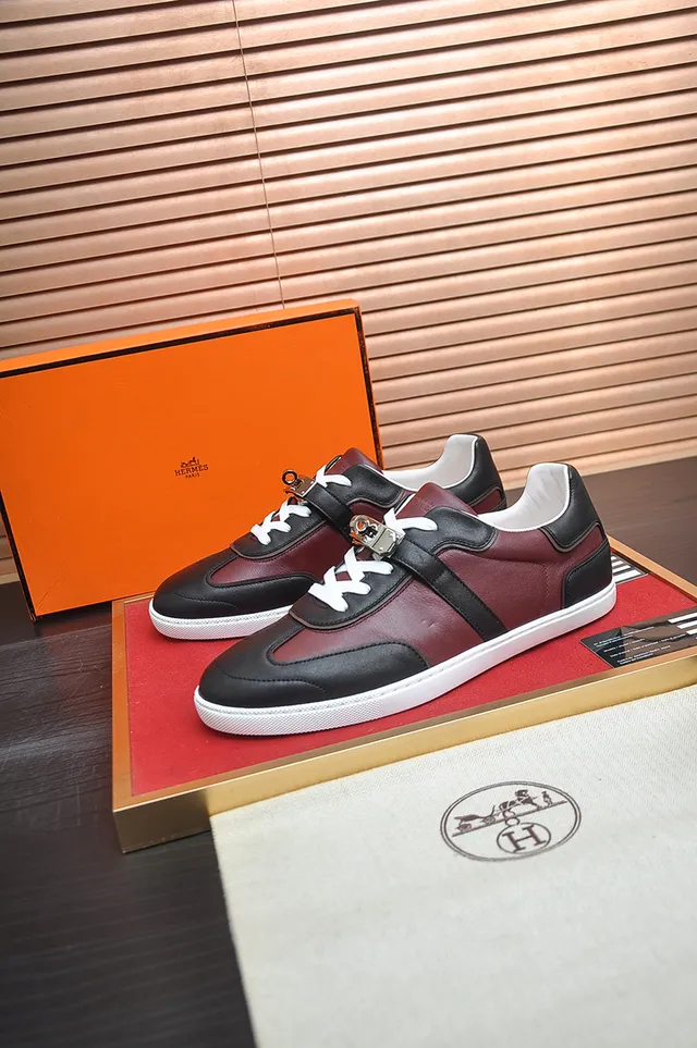 Burgundy and Black Leather Low-Top Lace-Up Sneaker 4