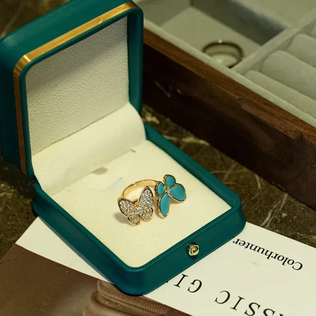 Butterfly Motif Pavé Crystal and Turquoise Enamel Rings 9