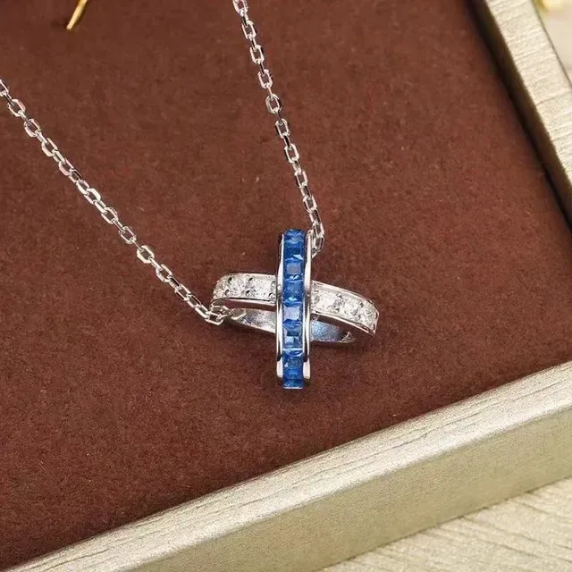 CHAUMET Liens Interlocking X Sapphire and Diamond Pendant Necklace 2