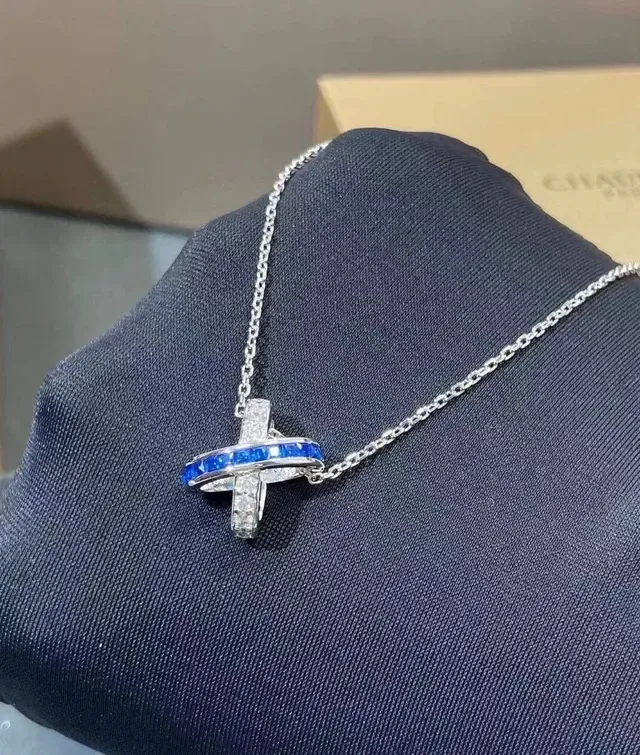 CHAUMET Liens Interlocking X Sapphire and Diamond Pendant Necklace 6