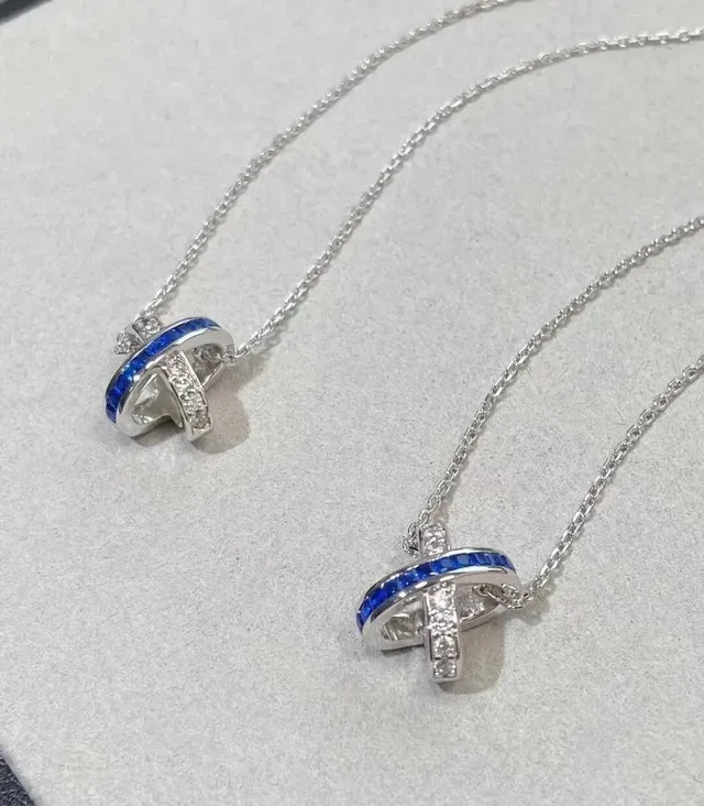 CHAUMET Liens Interlocking X Sapphire and Diamond Pendant Necklace 7