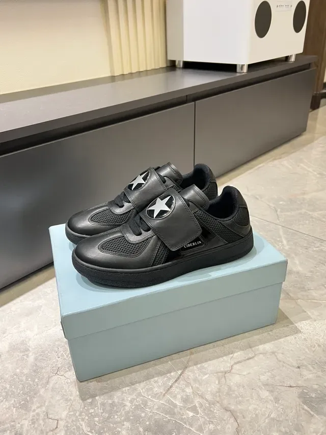 Ciberlin Black Leather and Mesh Strap Sneakers 5
