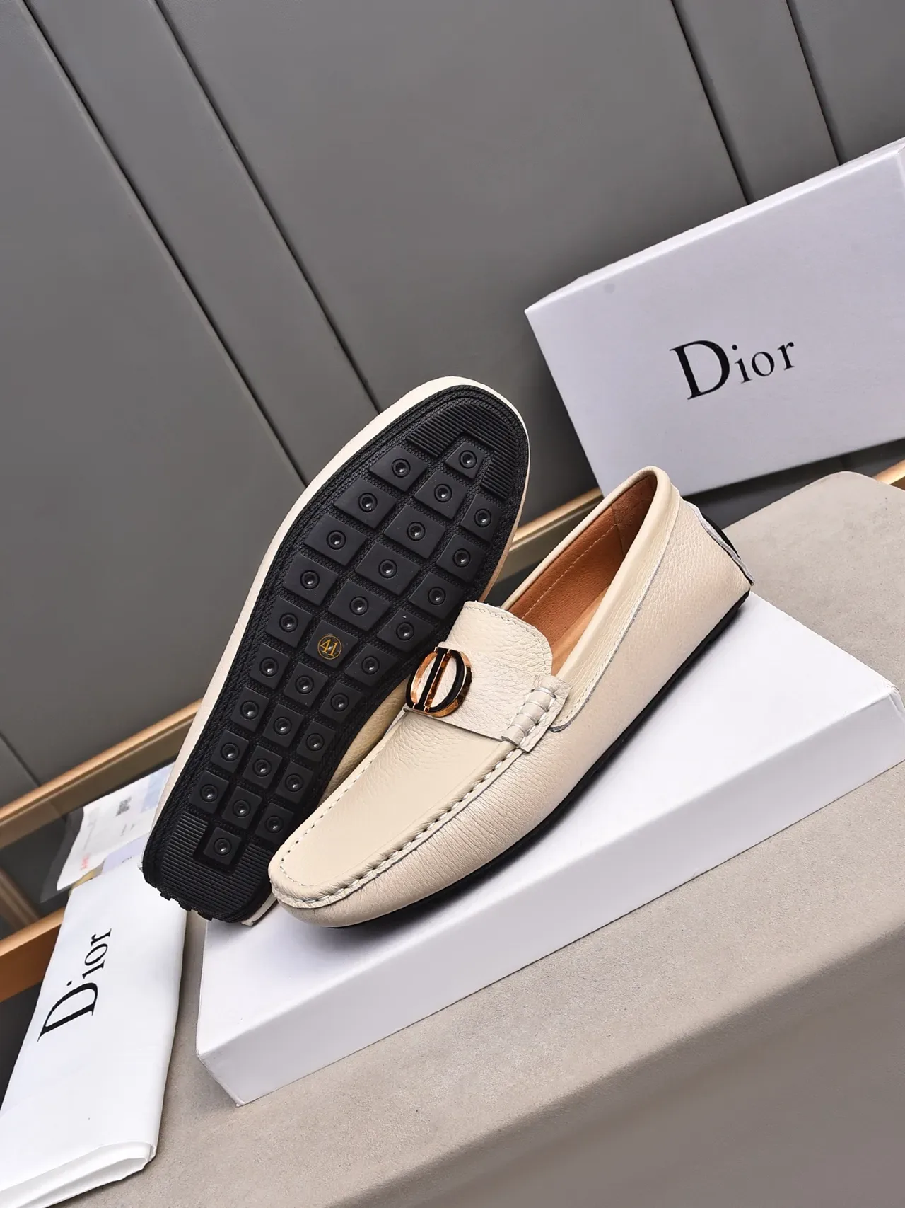 Cream Pebbled Leather Metal Bit Loafer 4