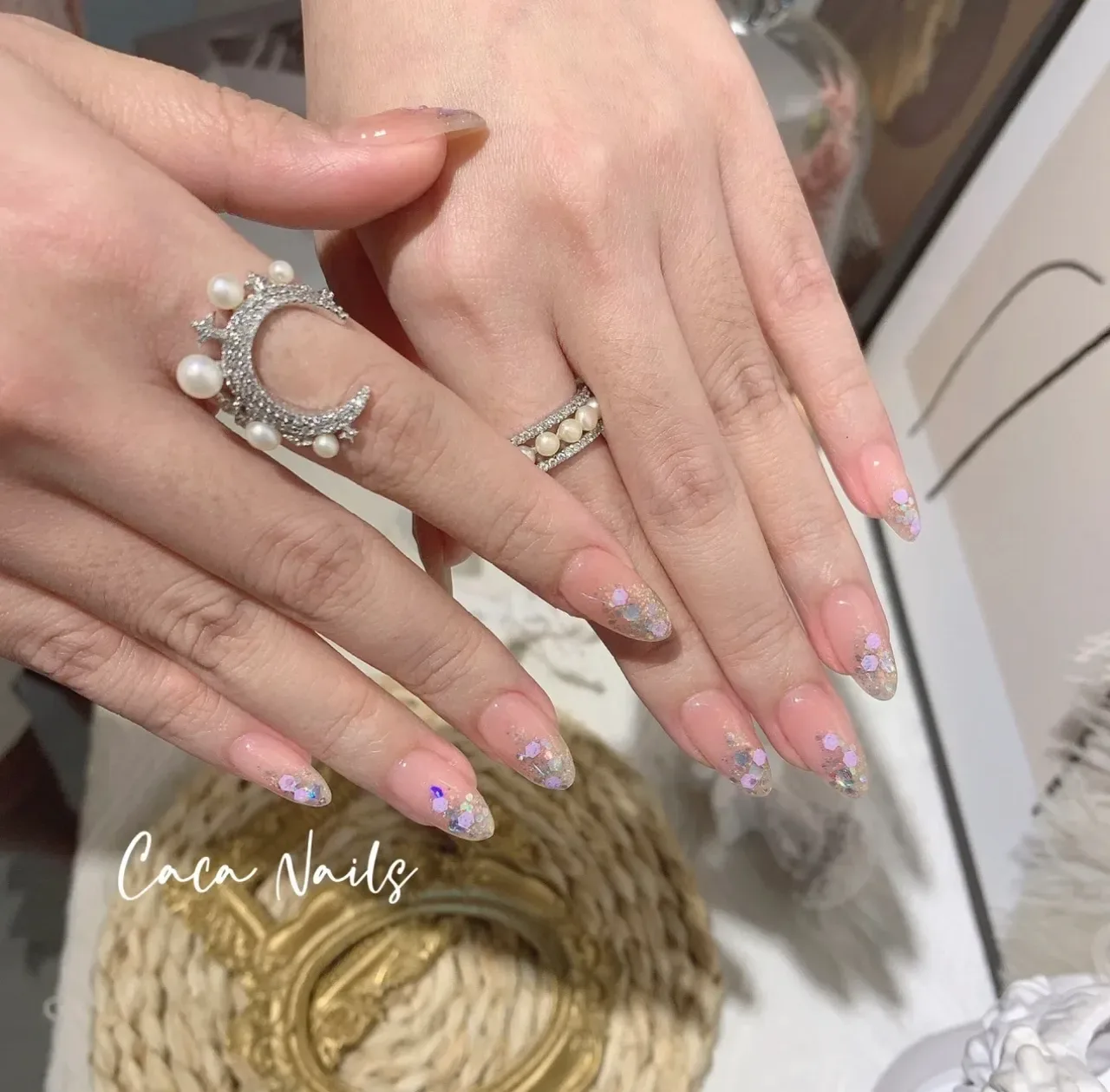 Crescent Moon Pearl and Crystal Open-Band Ring 3