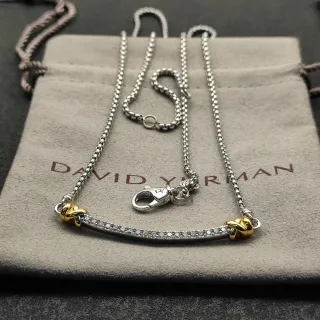 David Yurman Albion Bar Prata Ouro Pavé-Set Pingente Colar de dois tons
