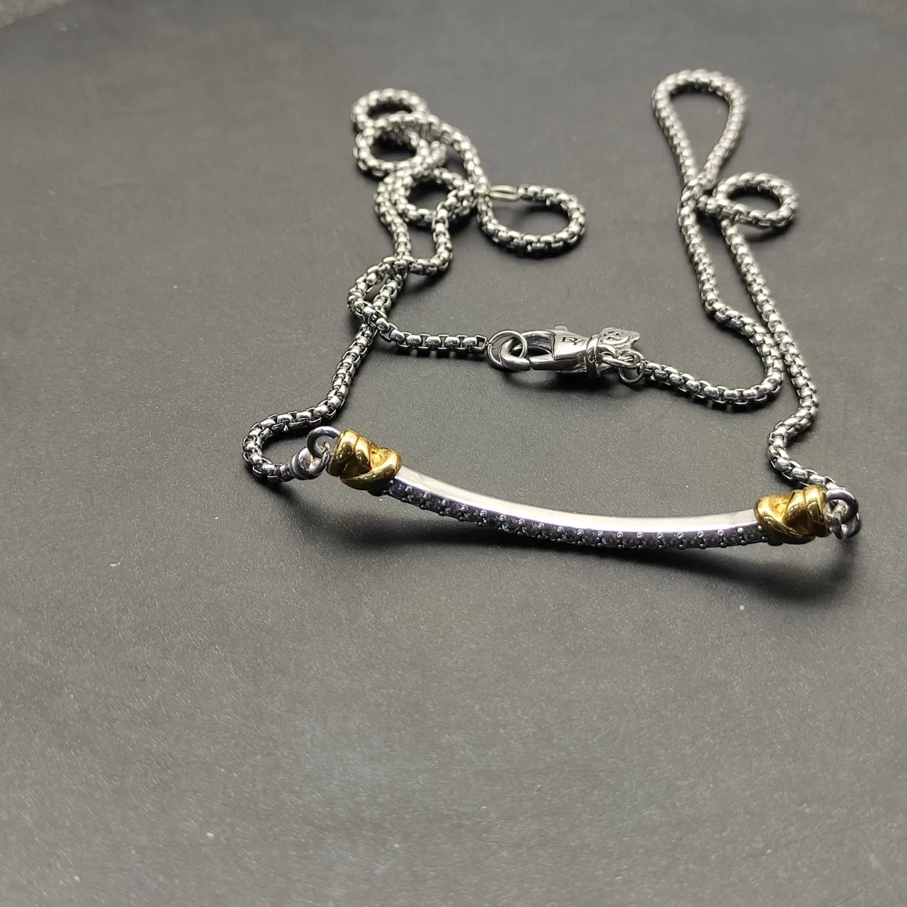 David Yurman Albion Bar Silver Gold Pavé-Set Pendant Two-Tone Necklace 3
