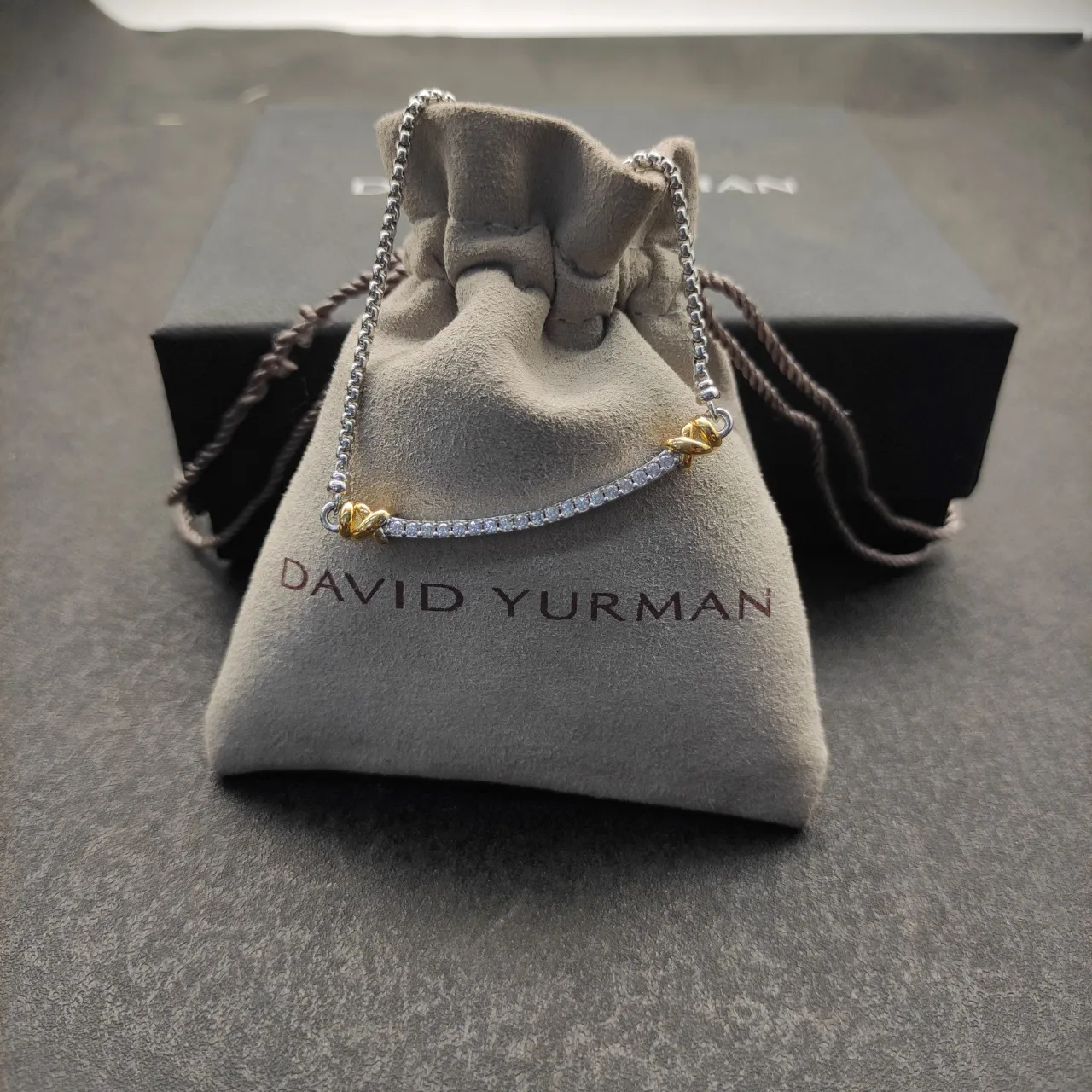 David Yurman Albion Bar Silver Gold Pavé-Set Pendant Two-Tone Necklace 5