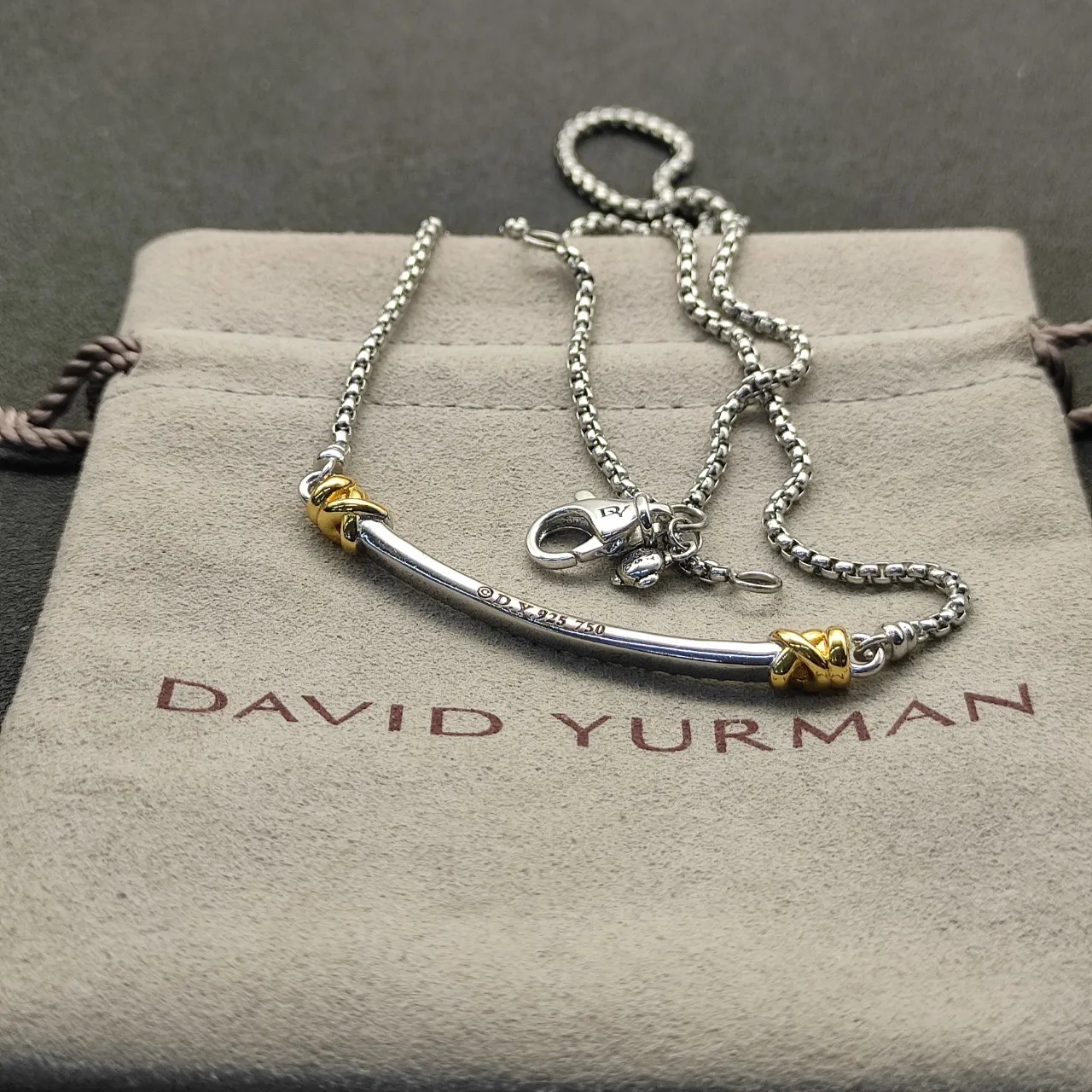 David Yurman Albion Bar Silver Gold Pavé-Set Pendant Two-Tone Necklace 6