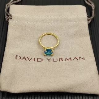 David Yurman Albion Gold Blue Twisted Cable Band Square-Cut Gemstone Ring