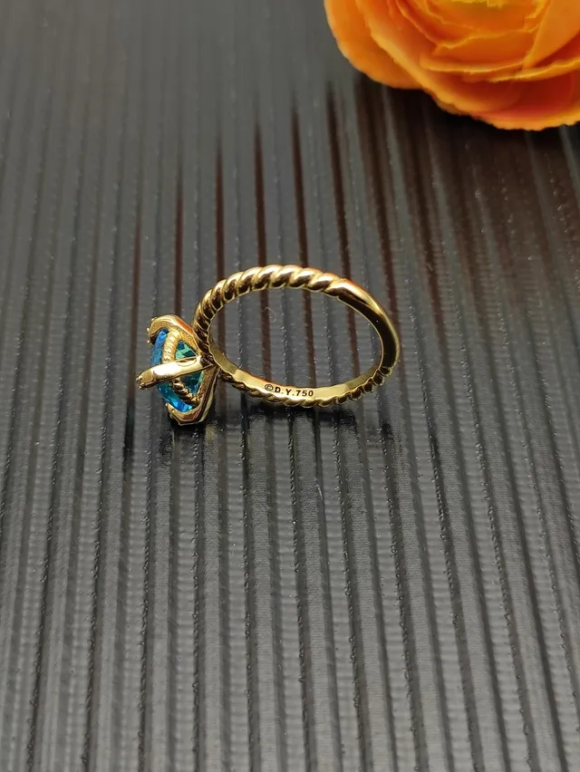 David Yurman Albion Gold Blue Twisted Cable Band Square-Cut Gemstone Ring 7