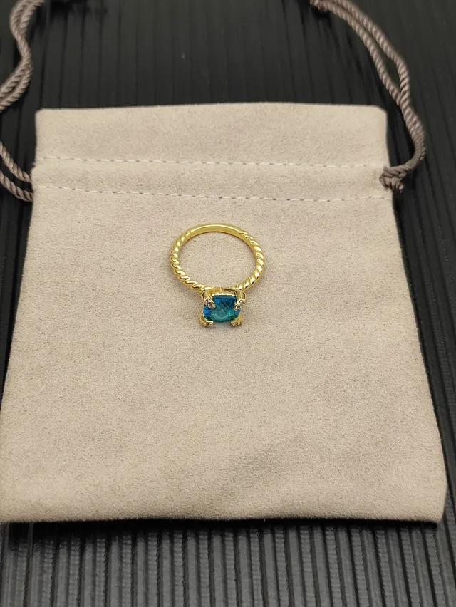 David Yurman Albion Gold Blue Twisted Cable Band Square-Cut Gemstone Ring 9