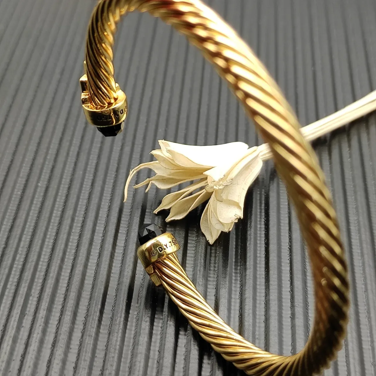 David Yurman Cable Bracelet Gold Black Twisted Bracelet 7